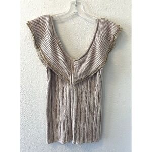 White House Black Market Women's Knit Blouse Size XS/S Beige Metallic Flutter